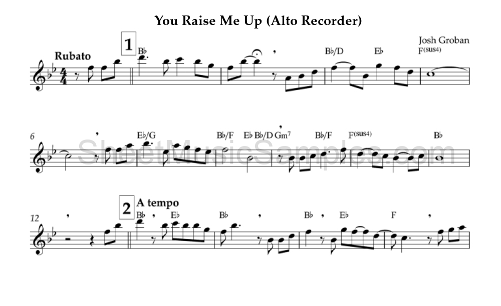 You Raise Me Up (Alto Recorder)