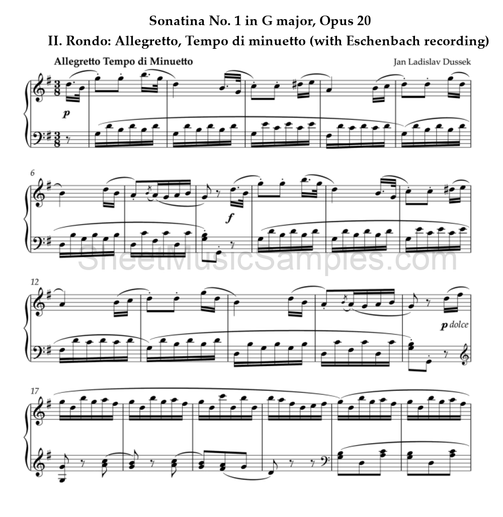 Sonatina No. 1 in G major, Opus 20 - II. Rondo: Allegretto, Tempo di minuetto (with Eschenbach recording)