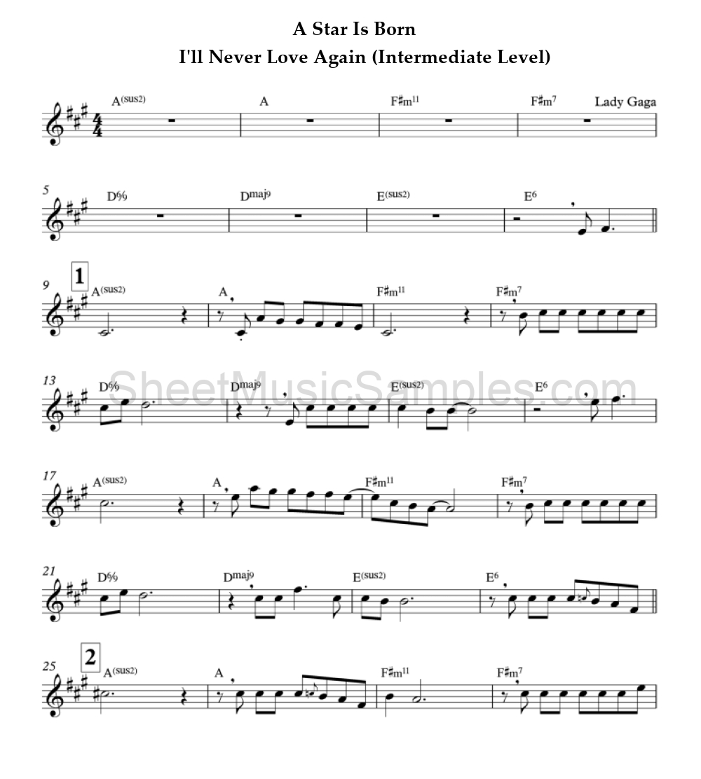 A Star Is Born - I'll Never Love Again (Intermediate Level)