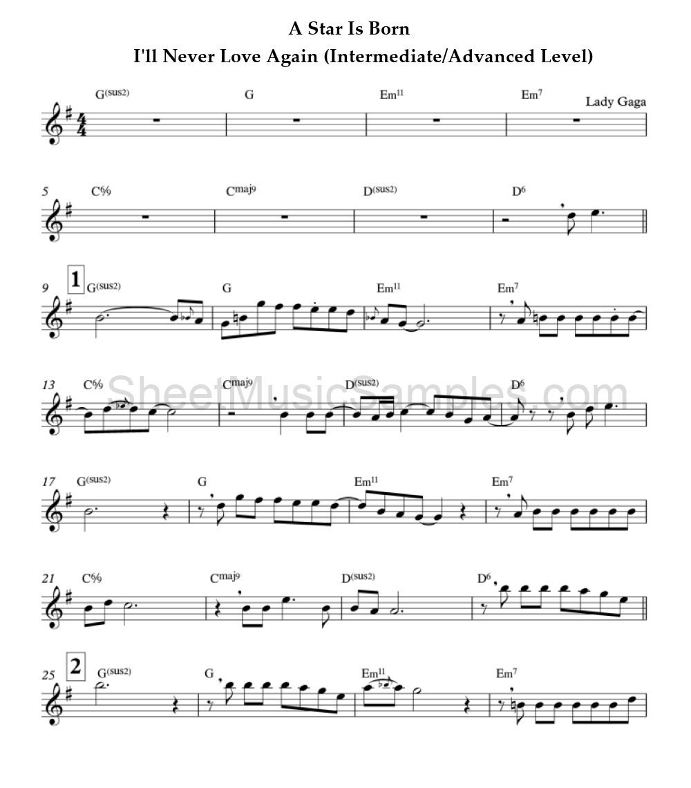 A Star Is Born - I'll Never Love Again (Intermediate/Advanced Level)