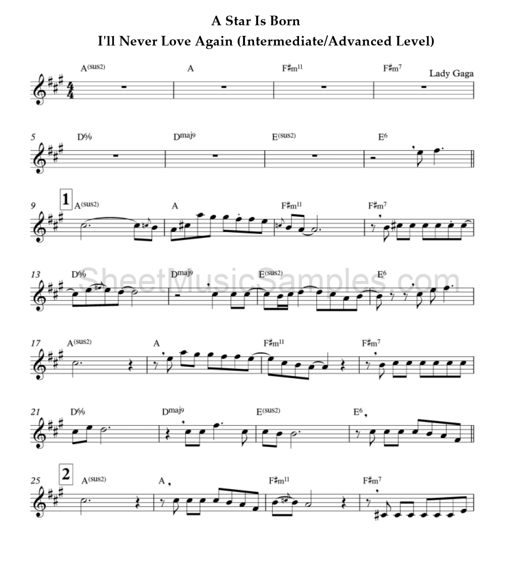 A Star Is Born - I'll Never Love Again (Intermediate/Advanced Level)