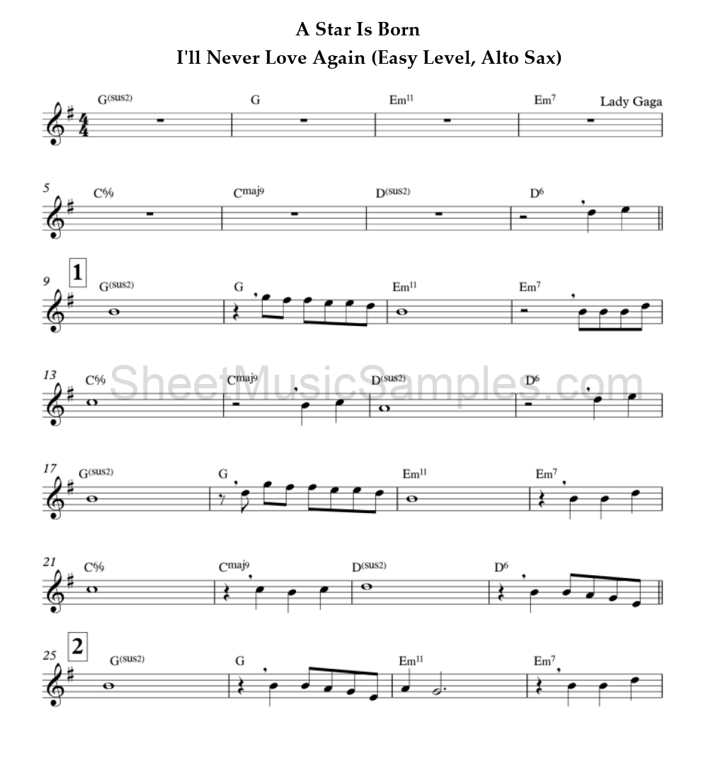 A Star Is Born - I'll Never Love Again (Easy Level, Alto Sax)