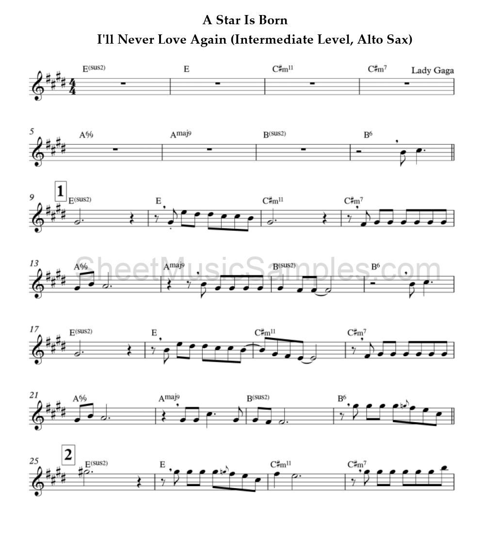 A Star Is Born - I'll Never Love Again (Intermediate Level, Alto Sax)