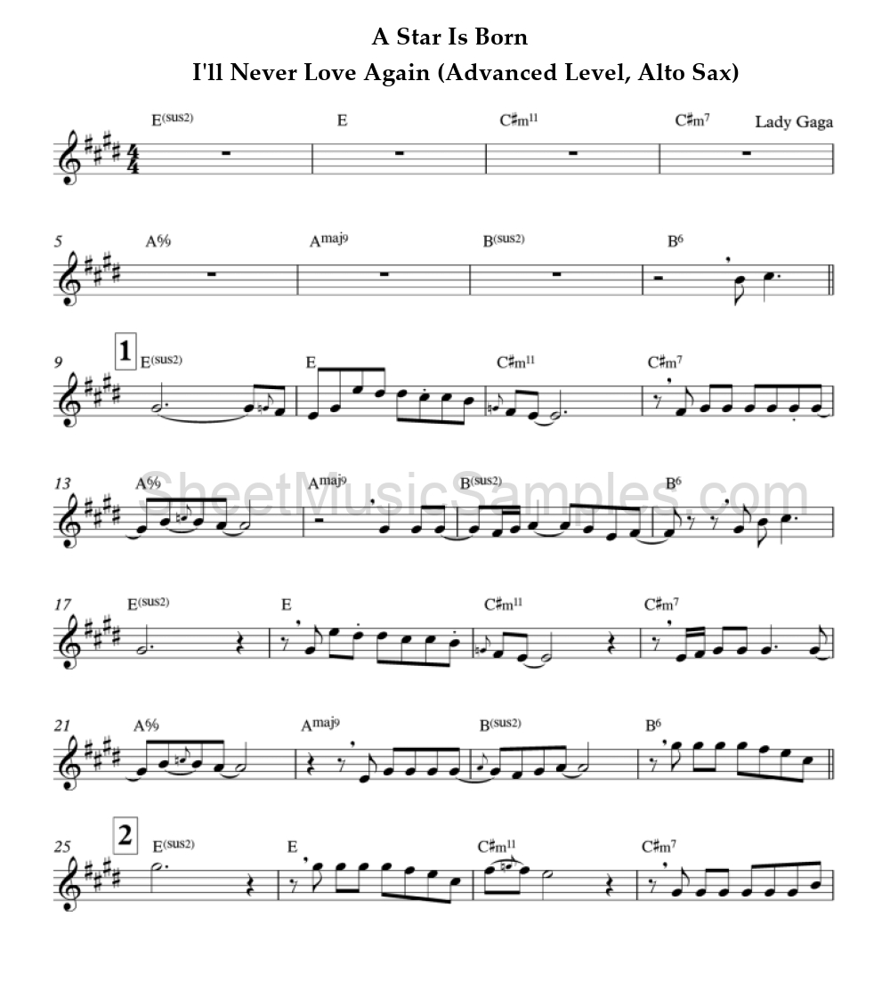 A Star Is Born - I'll Never Love Again (Advanced Level, Alto Sax)