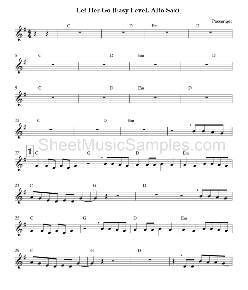 Let Her Go (Easy Level, Alto Sax)