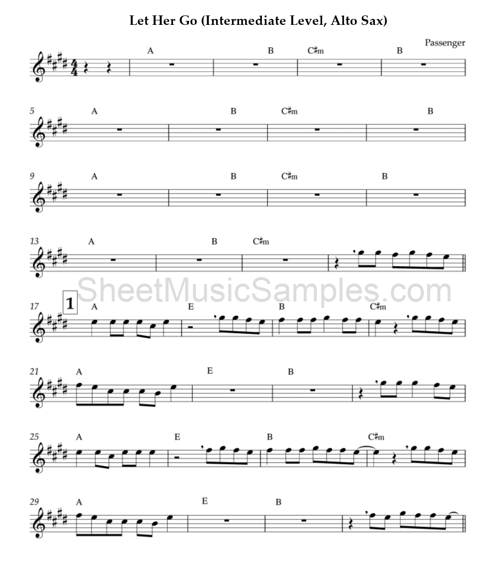 Let Her Go (Intermediate Level, Alto Sax)