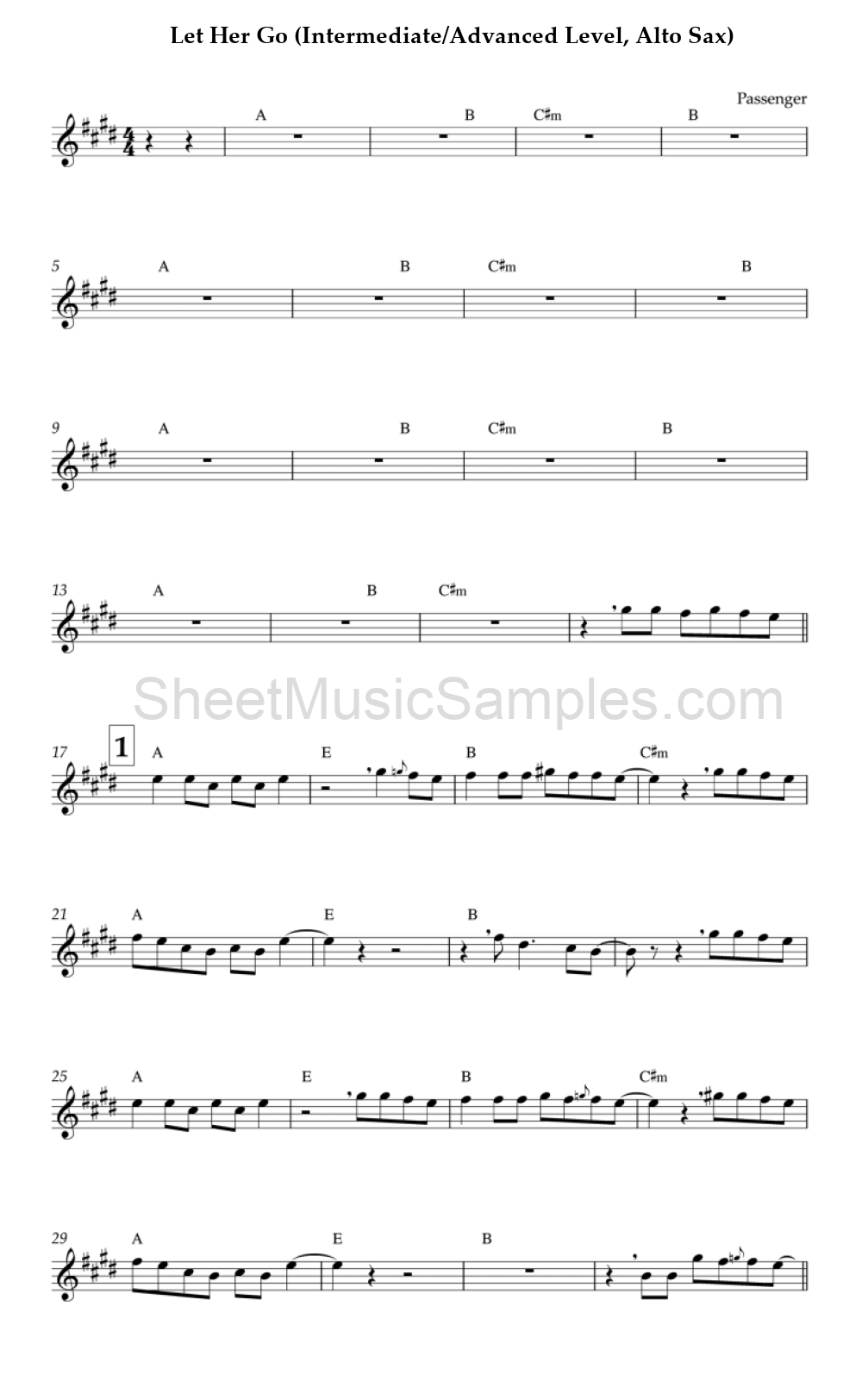 Let Her Go (Intermediate/Advanced Level, Alto Sax)