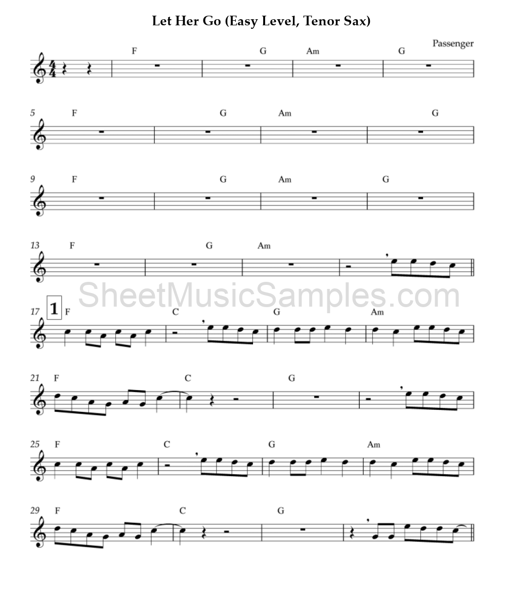 Let Her Go (Easy Level, Tenor Sax)