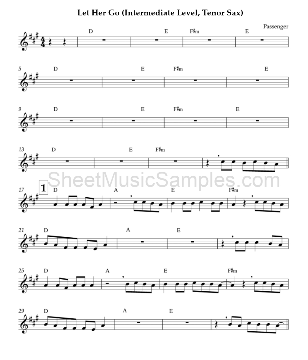 Let Her Go (Intermediate Level, Tenor Sax)