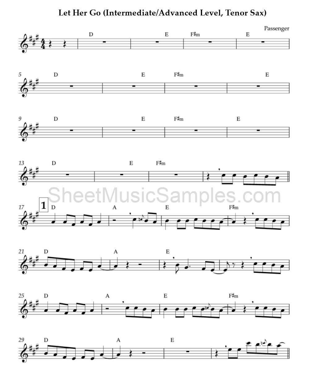 Let Her Go (Intermediate/Advanced Level, Tenor Sax)