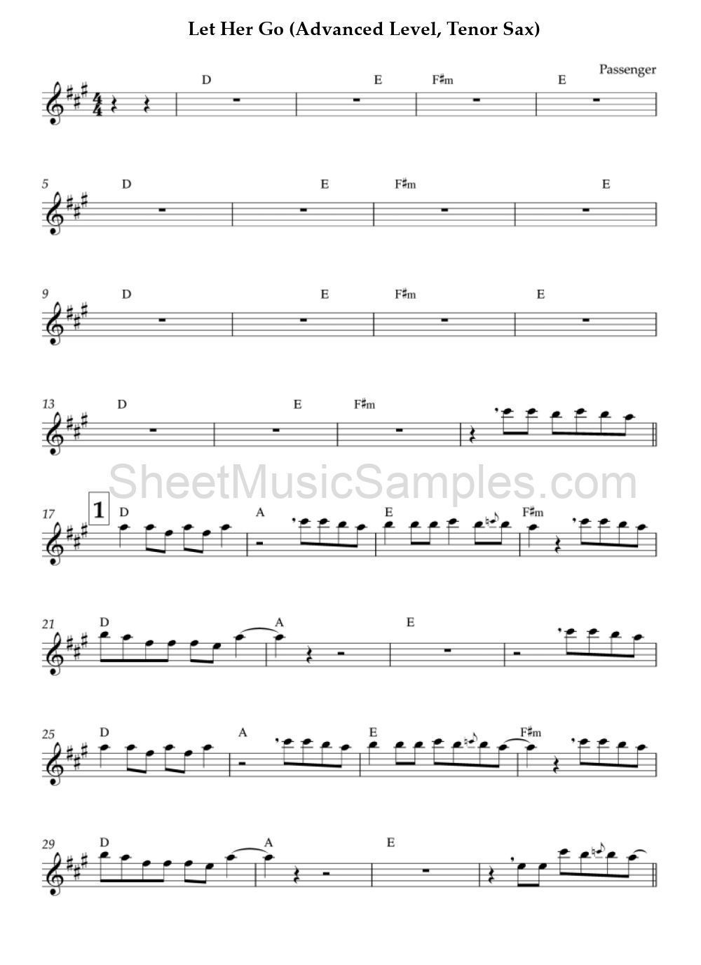 Let Her Go (Advanced Level, Tenor Sax)