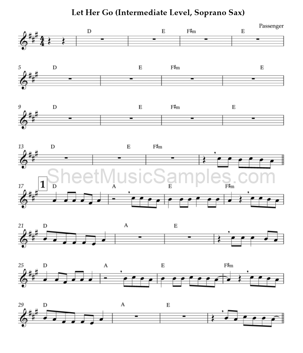 Let Her Go (Intermediate Level, Soprano Sax)