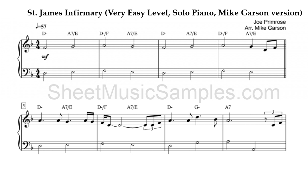 St. James Infirmary (Very Easy Level, Solo Piano, Mike Garson version)