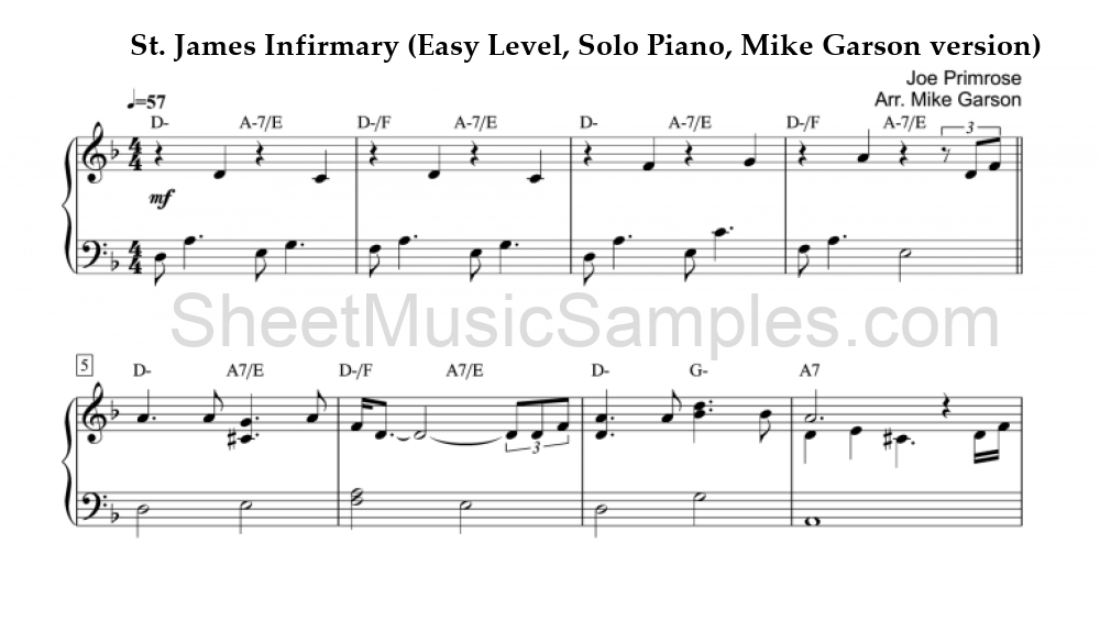 St. James Infirmary (Easy Level, Solo Piano, Mike Garson version)