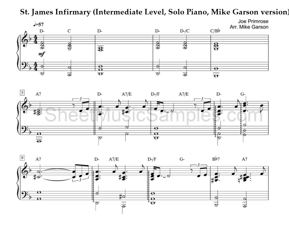 St. James Infirmary (Intermediate Level, Solo Piano, Mike Garson version)