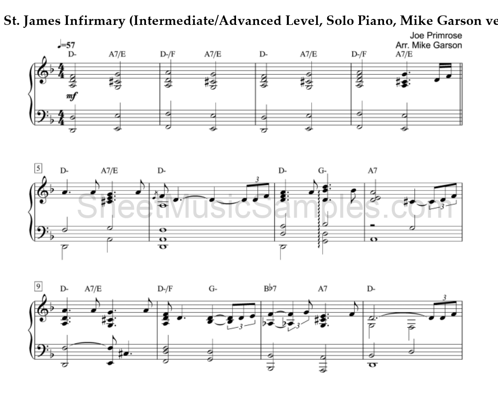 St. James Infirmary (Intermediate/Advanced Level, Solo Piano, Mike Garson version)