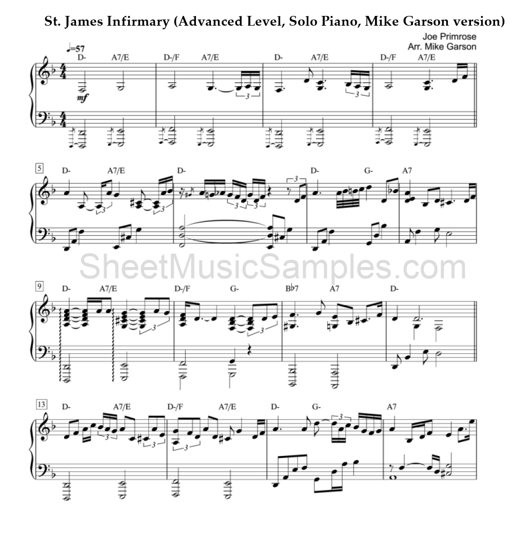 St. James Infirmary (Advanced Level, Solo Piano, Mike Garson version)