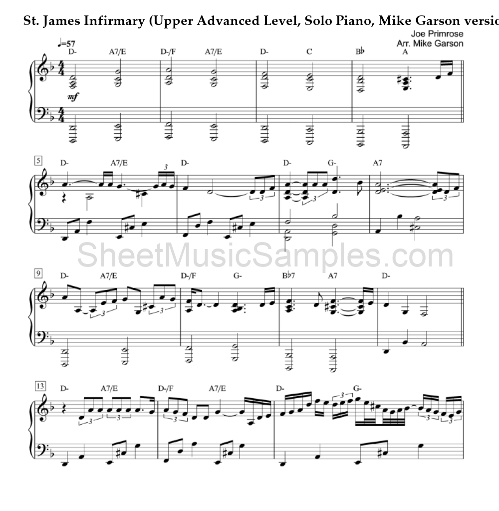 St. James Infirmary (Upper Advanced Level, Solo Piano, Mike Garson version)