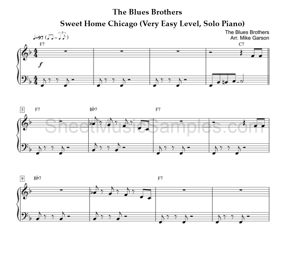 The Blues Brothers - Sweet Home Chicago (Very Easy Level, Solo Piano)