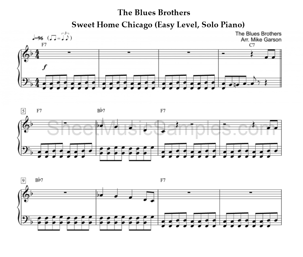 The Blues Brothers - Sweet Home Chicago (Easy Level, Solo Piano)