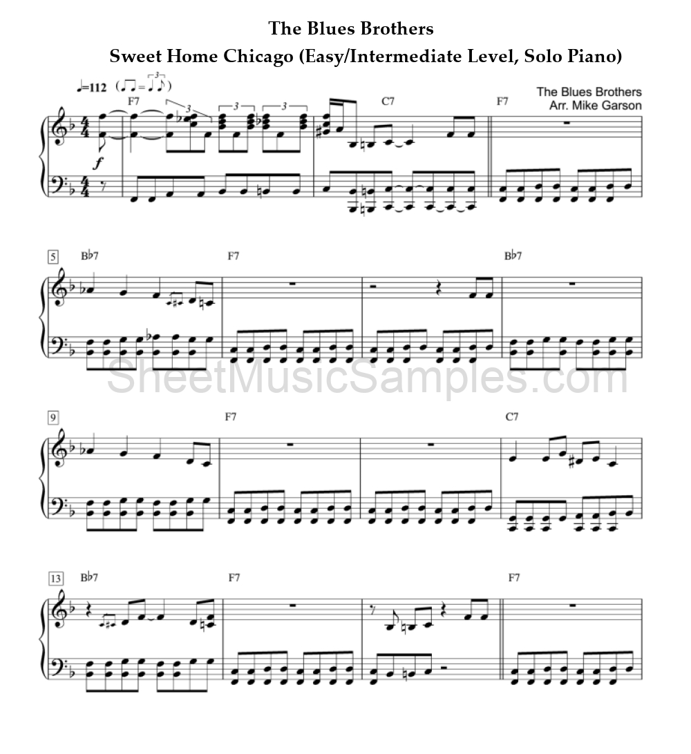 The Blues Brothers - Sweet Home Chicago (Easy/Intermediate Level, Solo Piano)