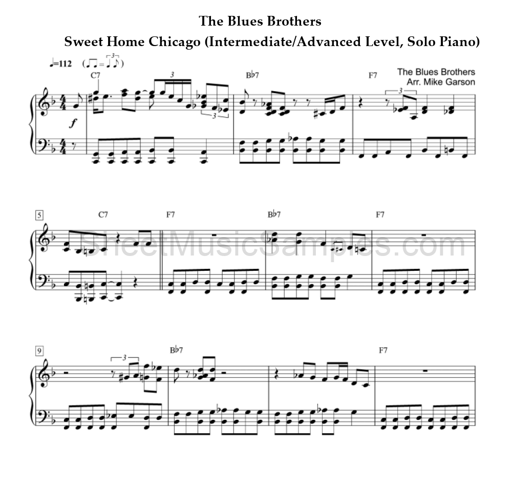 The Blues Brothers - Sweet Home Chicago (Intermediate/Advanced Level, Solo Piano)