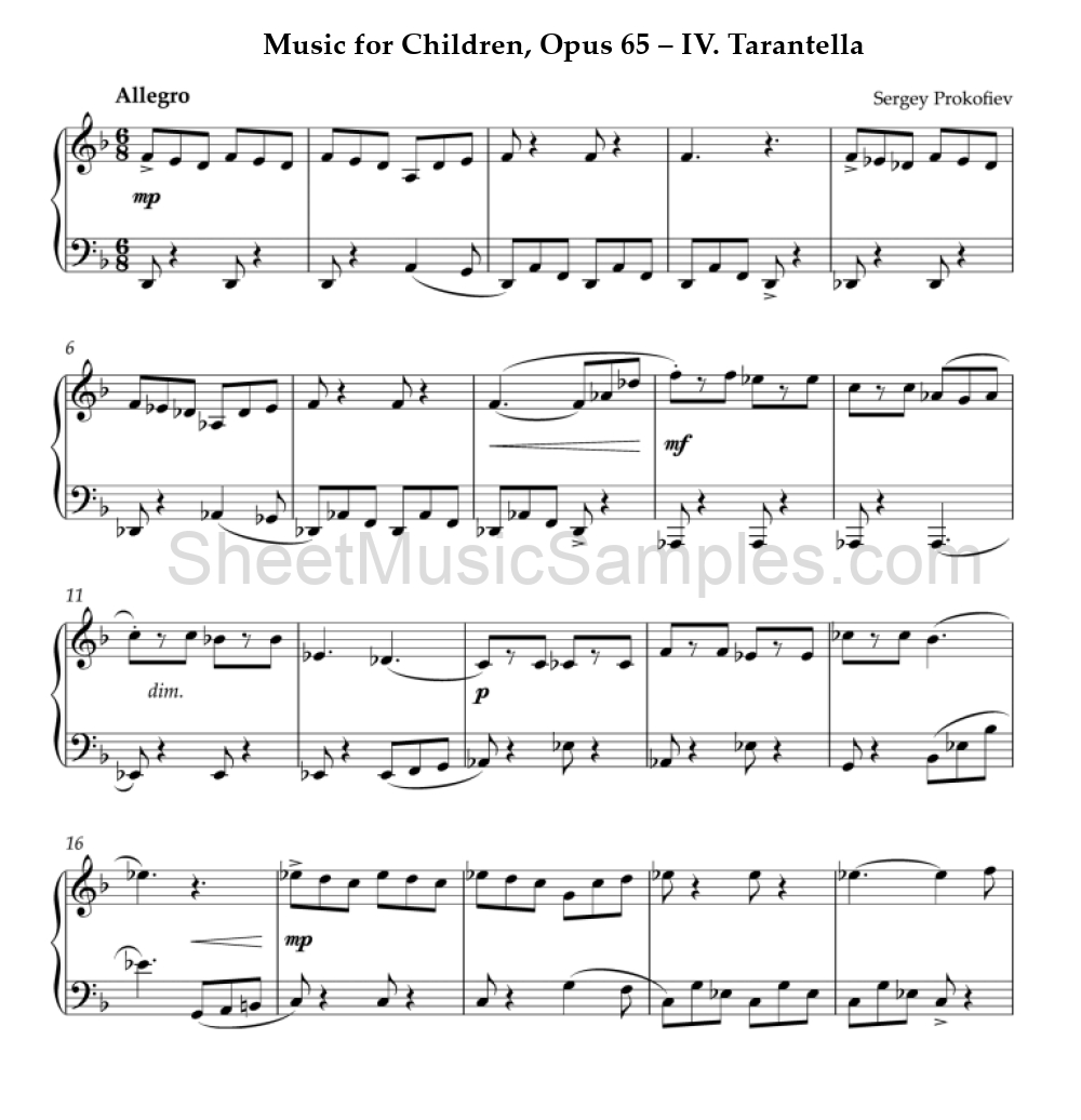 Music for Children, Opus 65 – IV. Tarantella