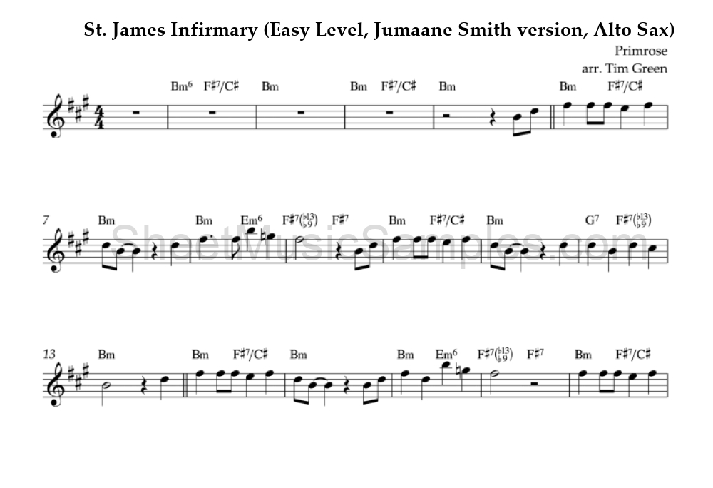 St. James Infirmary (Easy Level, Jumaane Smith version, Alto Sax)