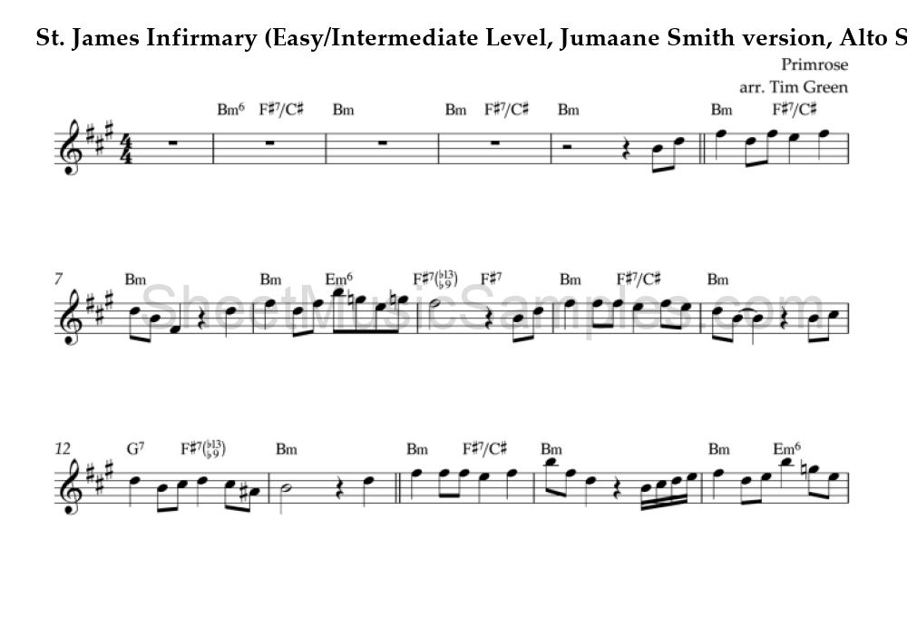 St. James Infirmary (Easy/Intermediate Level, Jumaane Smith version, Alto Sax)