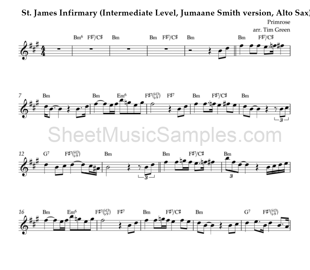 St. James Infirmary (Intermediate Level, Jumaane Smith version, Alto Sax)