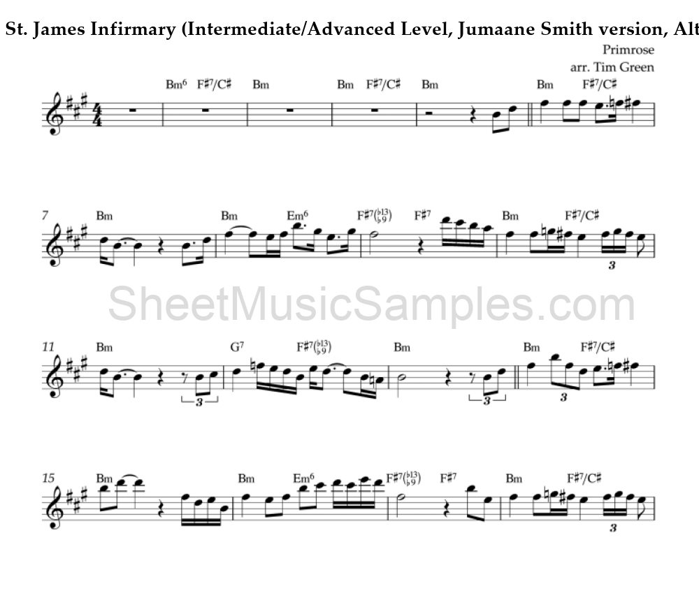 St. James Infirmary (Intermediate/Advanced Level, Jumaane Smith version, Alto Sax)