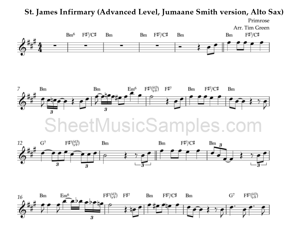 St. James Infirmary (Advanced Level, Jumaane Smith version, Alto Sax)