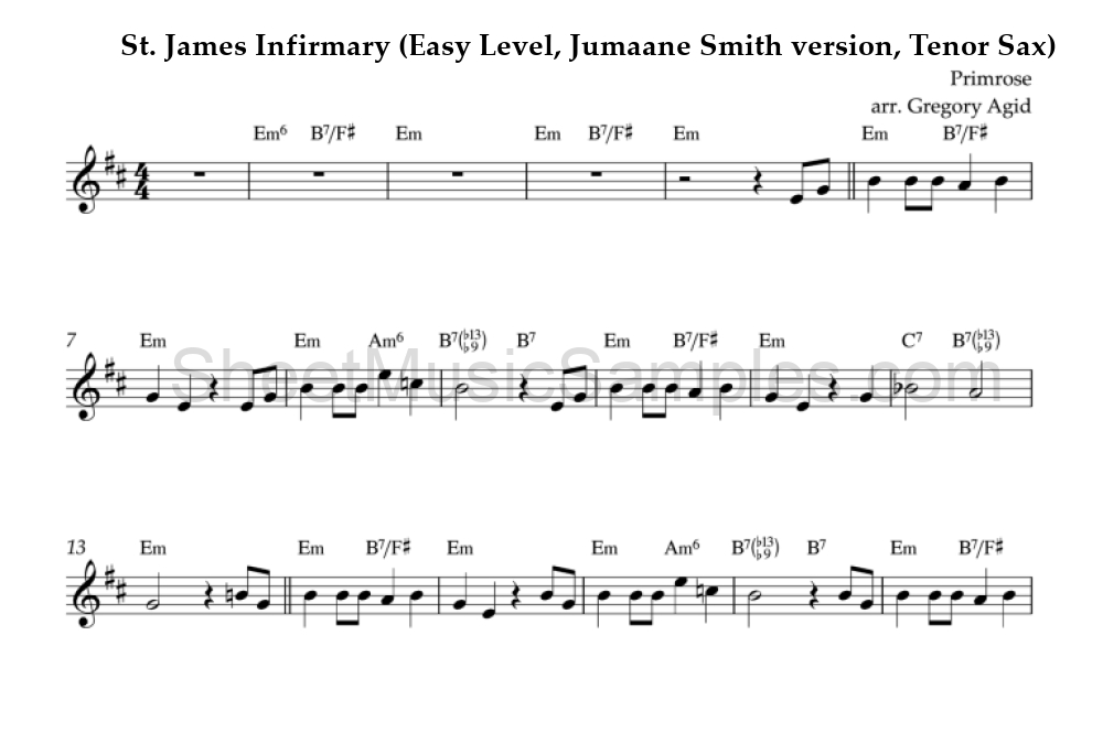 St. James Infirmary (Easy Level, Jumaane Smith version, Tenor Sax)