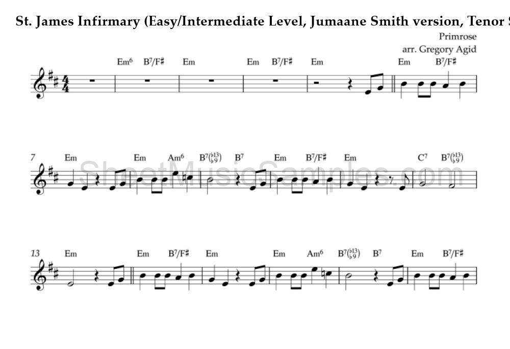 St. James Infirmary (Easy/Intermediate Level, Jumaane Smith version, Tenor Sax)