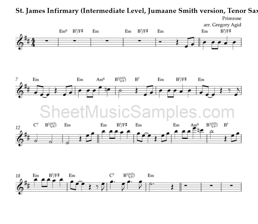 St. James Infirmary (Intermediate Level, Jumaane Smith version, Tenor Sax)