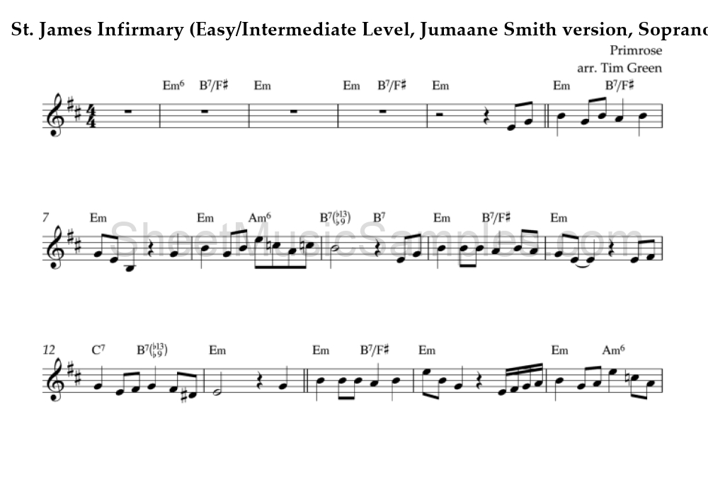 St. James Infirmary (Easy/Intermediate Level, Jumaane Smith version, Soprano Sax)