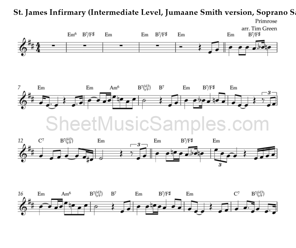 St. James Infirmary (Intermediate Level, Jumaane Smith version, Soprano Sax)