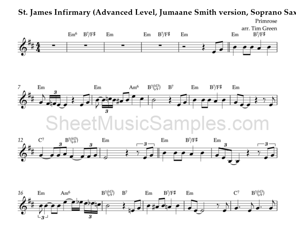 St. James Infirmary (Advanced Level, Jumaane Smith version, Soprano Sax)