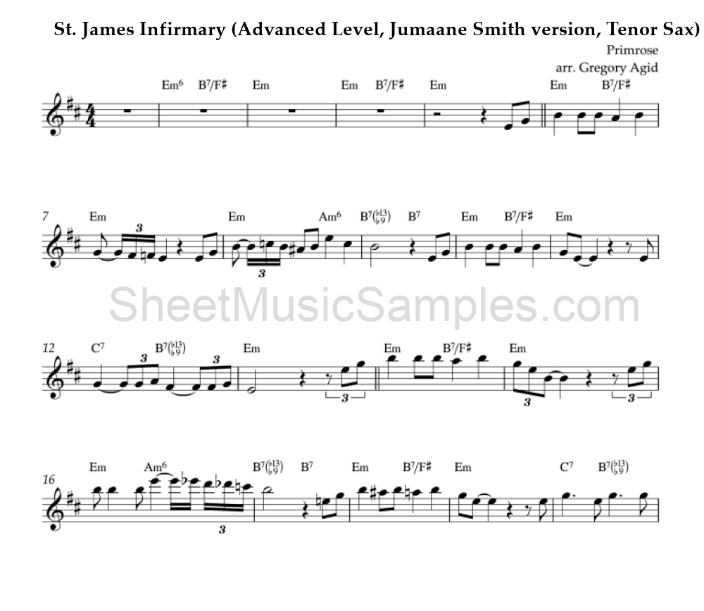 St. James Infirmary (Advanced Level, Jumaane Smith version, Tenor Sax)