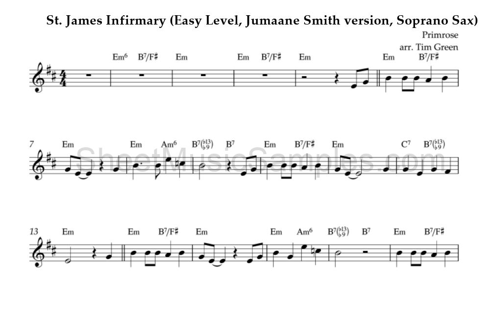 St. James Infirmary (Easy Level, Jumaane Smith version, Soprano Sax)