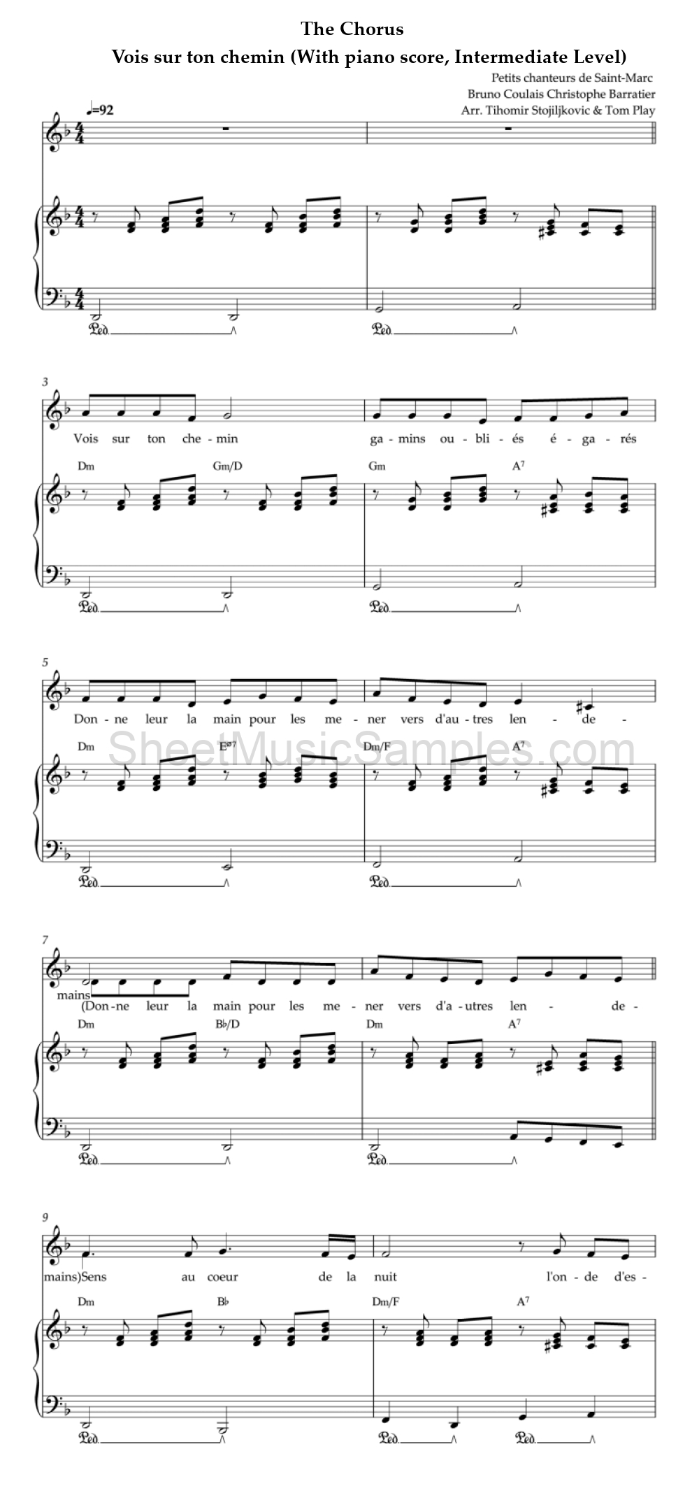 The Chorus - Vois sur ton chemin (With piano score, Intermediate Level)