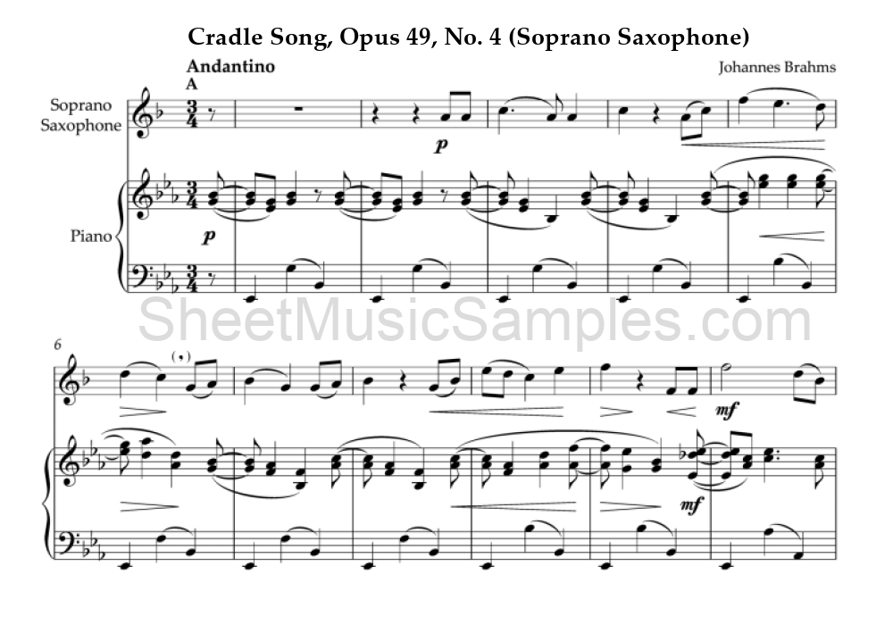 Cradle Song, Opus 49, No. 4 (Soprano Saxophone)