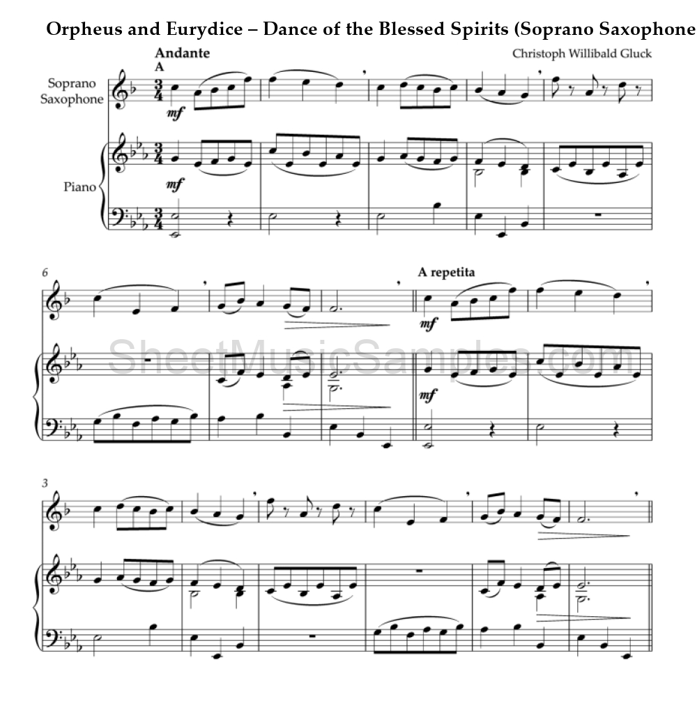 Orpheus and Eurydice – Dance of the Blessed Spirits (Soprano Saxophone)