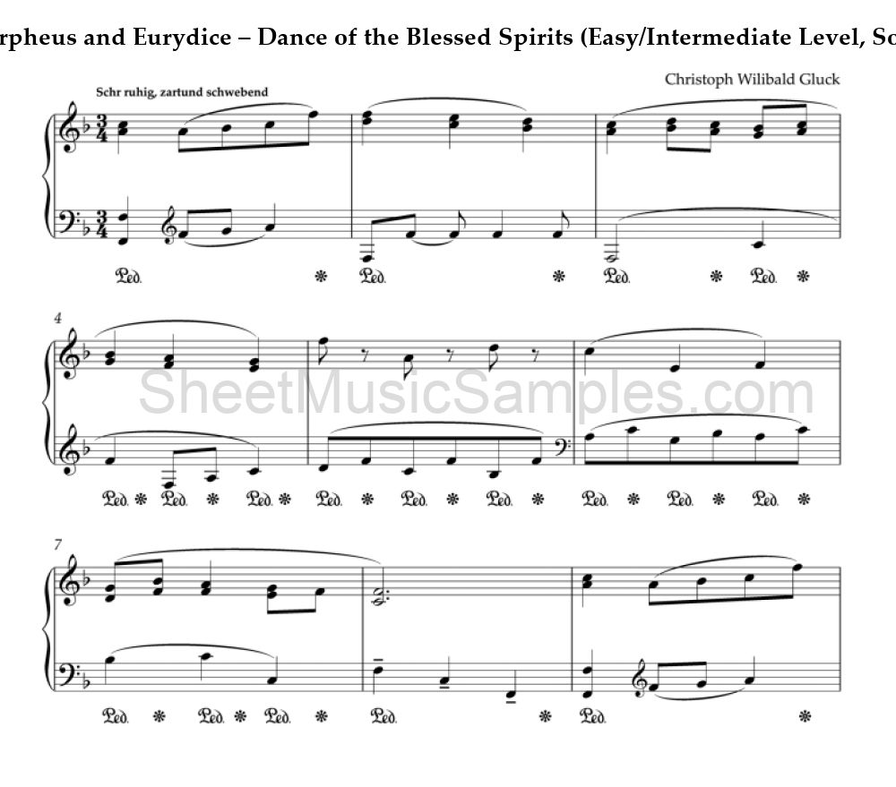 Orpheus and Eurydice – Dance of the Blessed Spirits (Easy/Intermediate Level, Solo Piano)