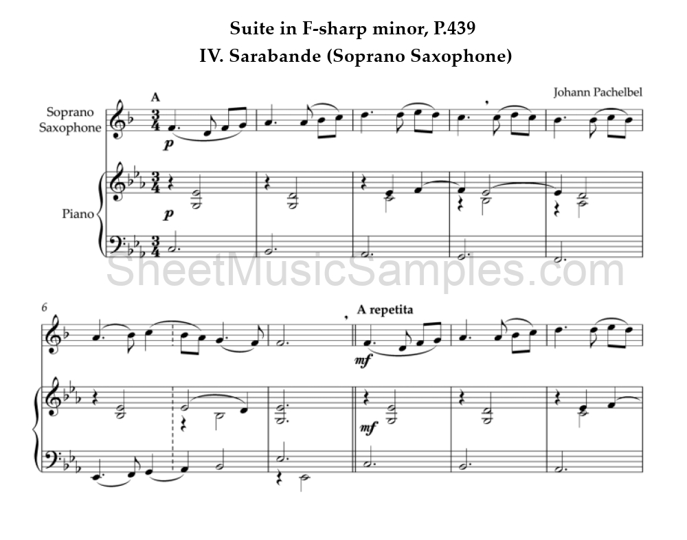 Suite in F-sharp minor, P.439 - IV. Sarabande (Soprano Saxophone)