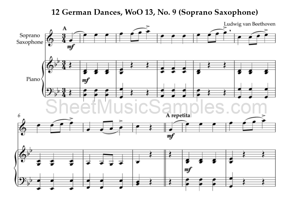 12 German Dances, WoO 13, No. 9 (Soprano Saxophone)