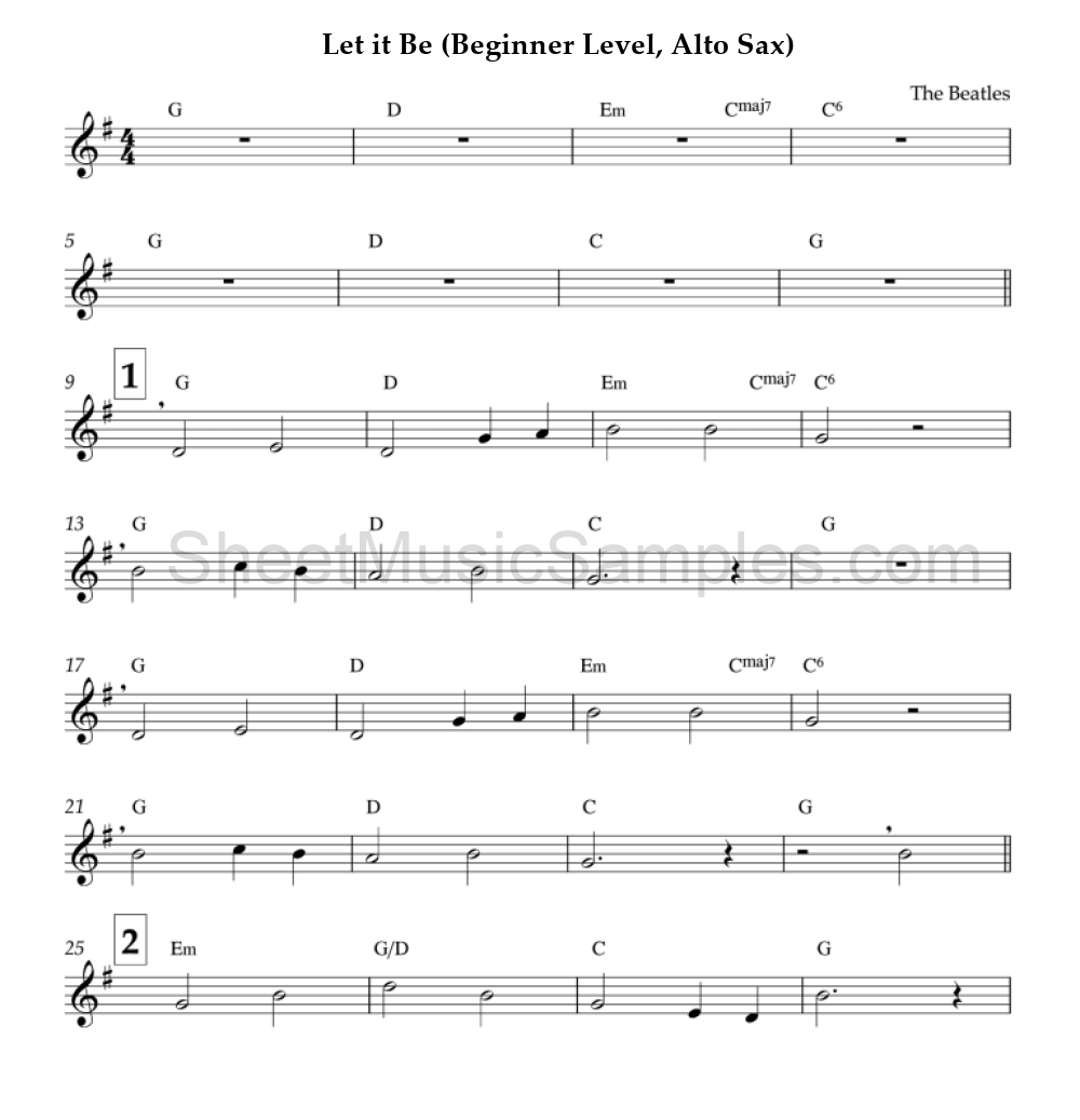 Let it Be (Beginner Level, Alto Sax)