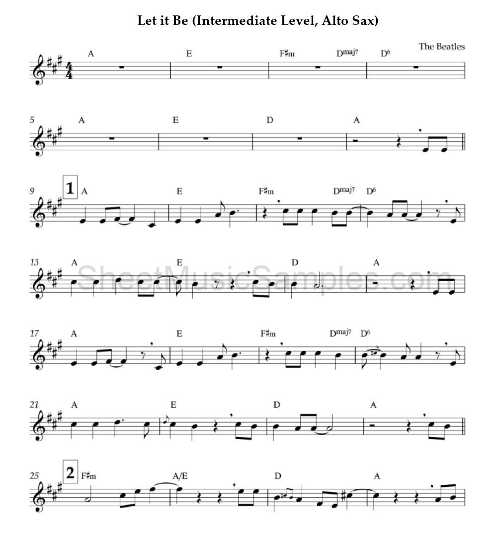 Let it Be (Intermediate Level, Alto Sax)