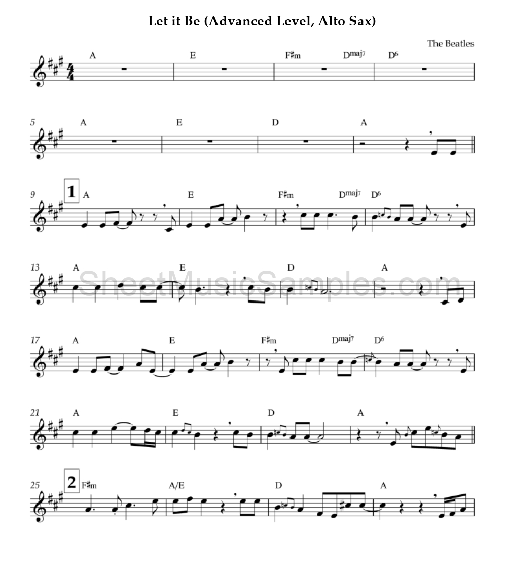 Let it Be (Advanced Level, Alto Sax)