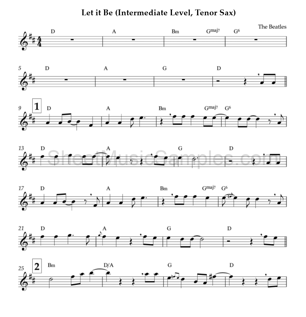 Let it Be (Intermediate Level, Tenor Sax)